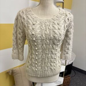Kaisely Cream Cable Knit 3/4 Sleeve Sweater